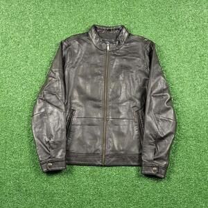 Vintage 2000s y2k Dockers brown lightweight leather zip up jacket